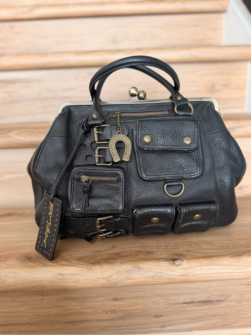 RARE Deadstock Vintage Betsey Johnson Black Leather Y2K Satchel